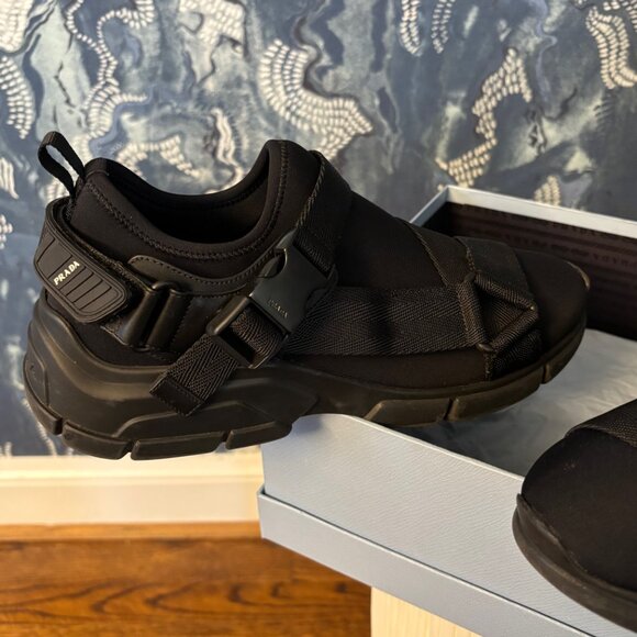 Prada Womens Neoprene Buckle Sneakers 38.5 Black - Picture 6 of 7